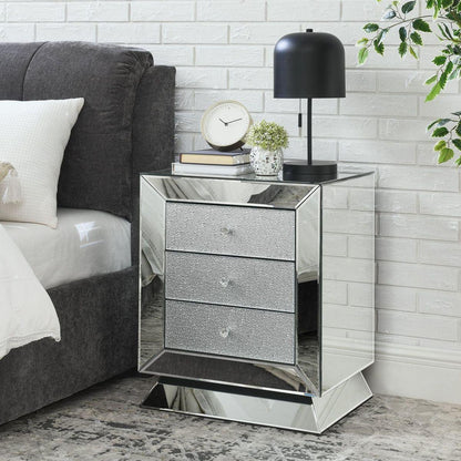 Classic bedroom elegant bedside table, 1 piece of 3 drawer mirrored bedside table