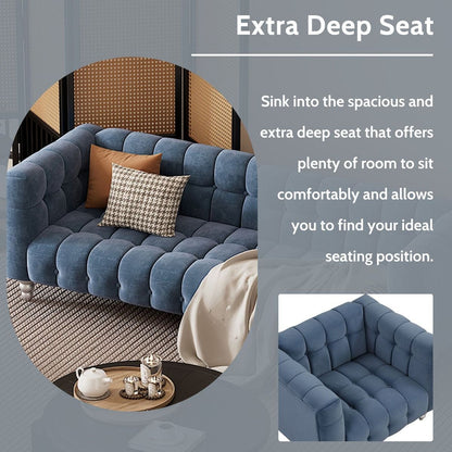 Modern 3-piece sofa set with solid wood legs, buttoned tufted backrest, Dutch fleece upholstered sofa set including three-seater sofa, double seat and living room furniture set single chair, blue