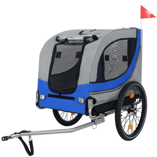 Large Folding Bike Trailer for Dogs – 120LB Capacity All-Terrain Pet Carrier, Durable Steel Frame for Cycling, Jogging, Camping & Outdoor Adventures, Gray- Blue