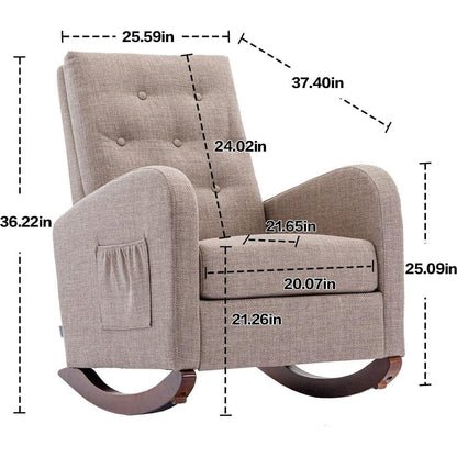 High Back Rocking Chair Nursery Chair .Comfortable Rocker Fabric Padded Seat .Modern High Back Armchair