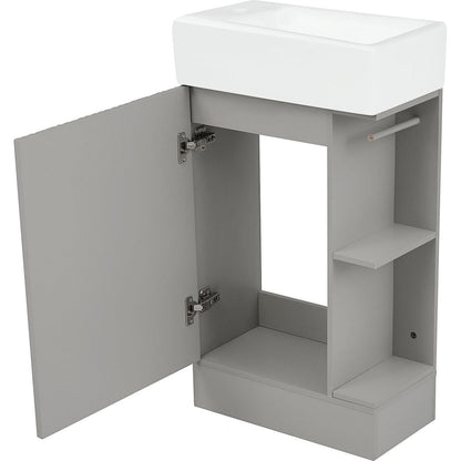 18.6" Bathroom Vanity with Sink, Bathroom Vanity Cabinet with Two-tier Shelf, Left or Right Orientation, Grey