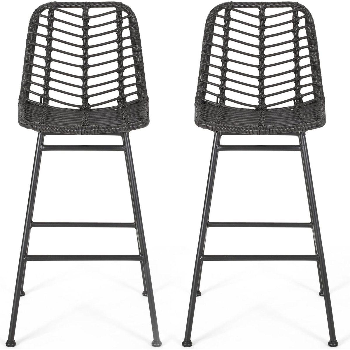 Sawtelle Outdoor Wicker Barstools (Set of 2)