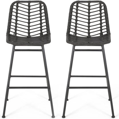 Sawtelle Outdoor Wicker Barstools (Set of 2)