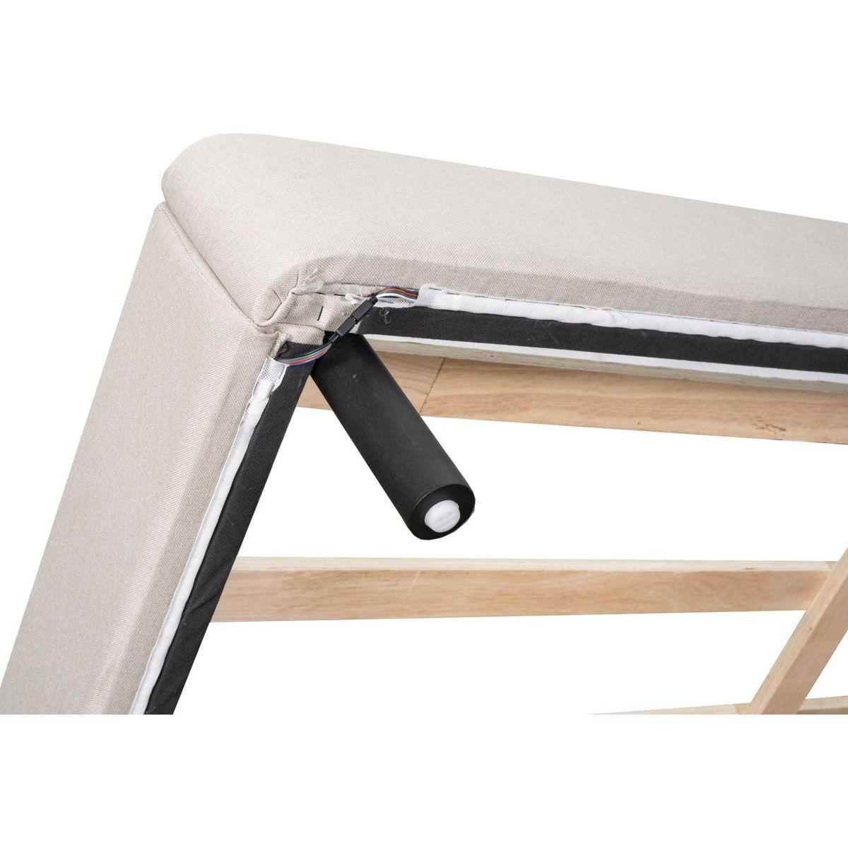 Queen Size Upholstered Platform Bed with LED Lights and U-Shaped Headboard, Linen Fabric, Beige