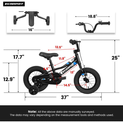 Kids' Bike 12 Inch Wheels, 1-Speed Boys Girls Child Bicycles For2-4Years, With Removable Training Wheels Baby Toys, Front V Brake, Rear Holding Brake