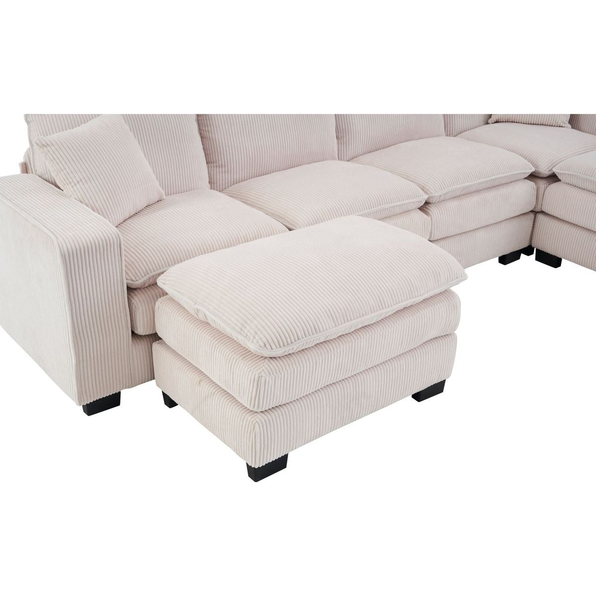 Modern U Shaped 6-seat Sectional Sofa Couch with one Ottoman and three toss pillows, Modular Sofa for Living Room,Corduroy sofa