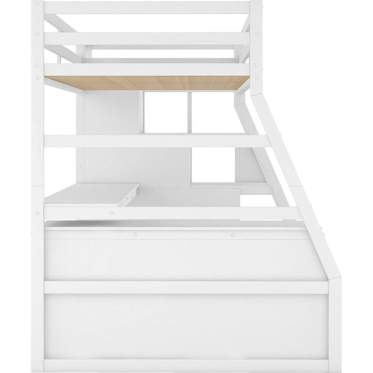 Twin Size Loft Bed with 7 Drawers 2 Shelves and Desk - White