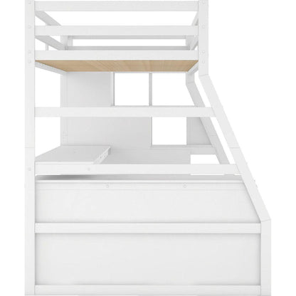 Twin Size Loft Bed with 7 Drawers 2 Shelves and Desk - White