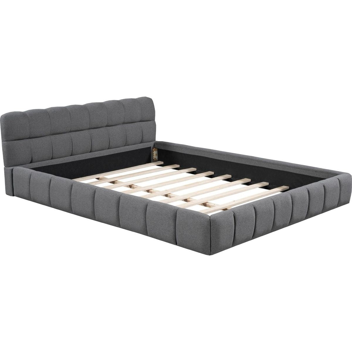 Queen Size Upholstered Platform Bed with Thick Fabric, Grounded Bed with Solid Frame, Gray