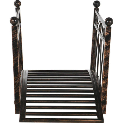3.3' Metal Arch Zen Garden Bridge with Safety Siderails, Decorative Footbridge, Delicate Scrollwork & Corner Spheres for Stream, Fish Pond, Bronze