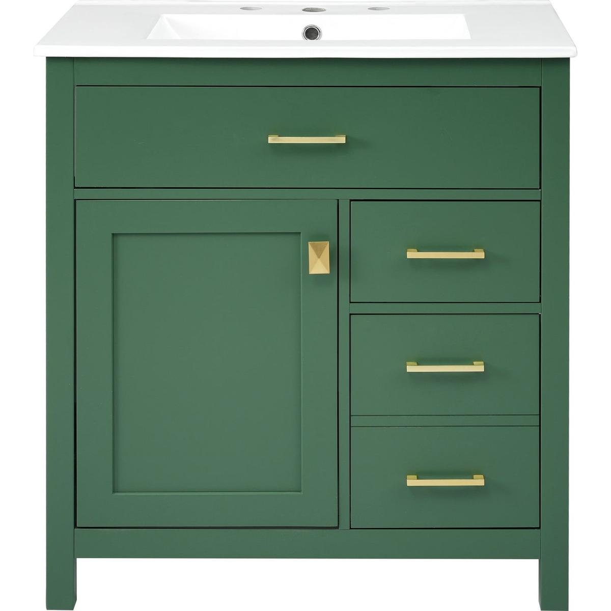 30-Inch Green Bathroom Vanity with Ceramic Sink and Ample Storage - Ideal Choice for Small Bathrooms