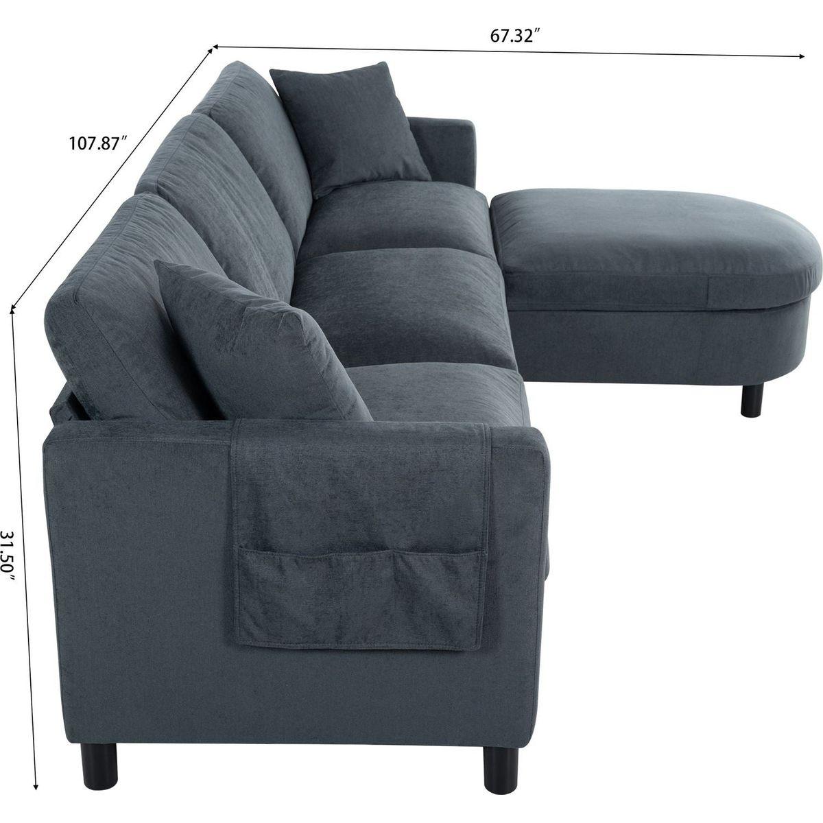 107.87'Sectional Sofa Couch With 1 Ottoman,Seat Cushion and Back Cushion Removable