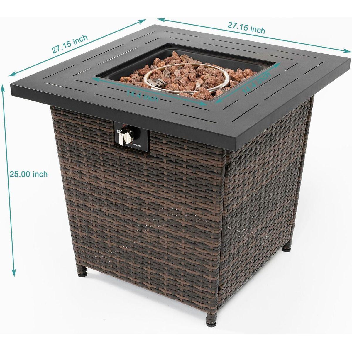 28inch Wicker Square Fire Pit Table