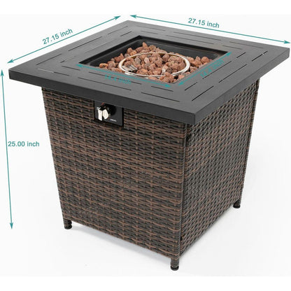 28inch Wicker Square Fire Pit Table