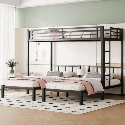 Twin over Twin & Twin Bunk Beds for 3, Twin XL over Twin & Twin Bunk Bed Metal Triple Bunk Bed, Black