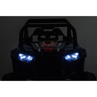 12v7ax2 30wx4 Four-wheel drive leather seat one button start,forward and backward, high and low speed, music, front light, power display, two doors can open, 2.4G R/C, seat belt four wheel absorber