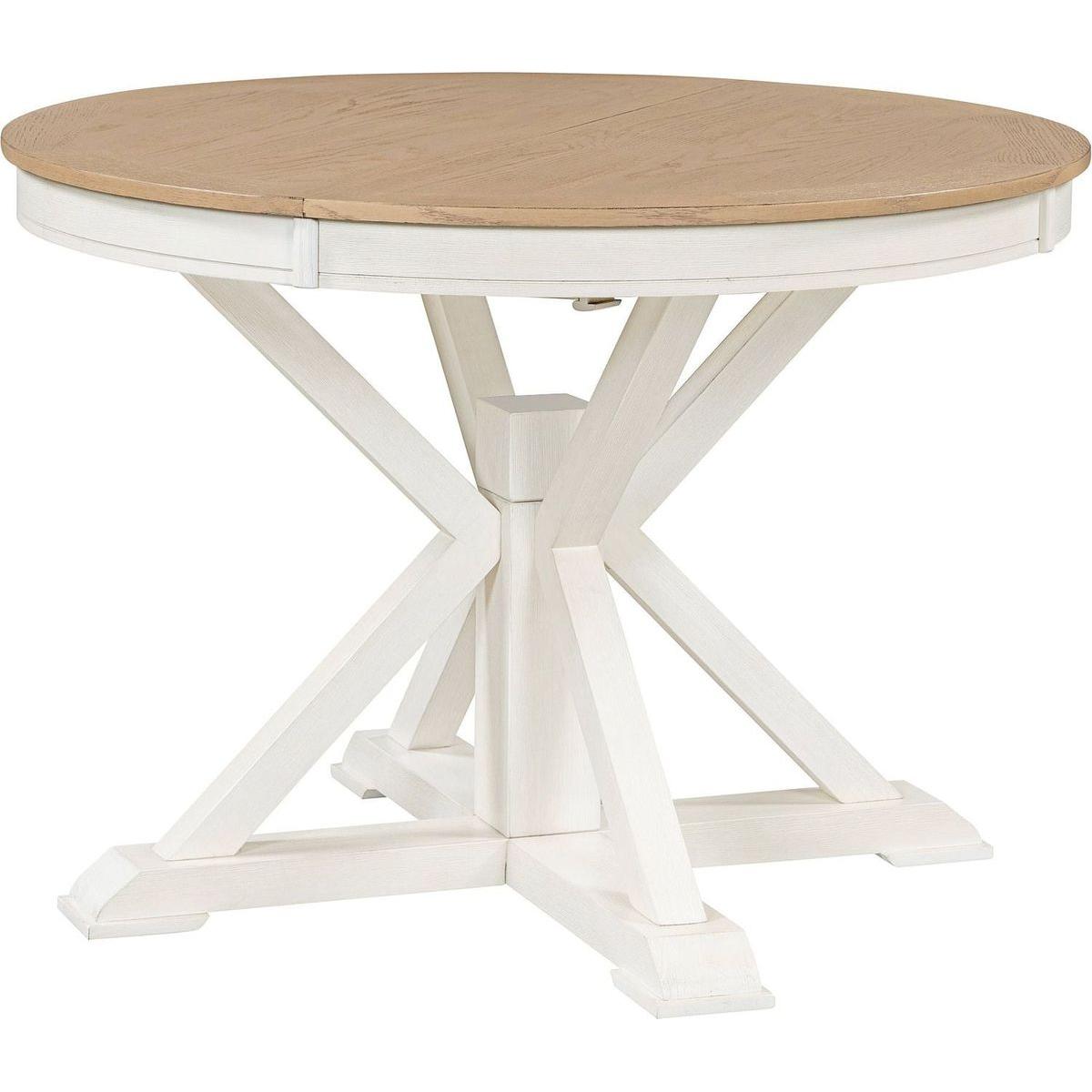 Retro Functional Extendable Dining Table with a 12" Leaf for Dining Room and Living Room (Oak Natural Wood + Off White)