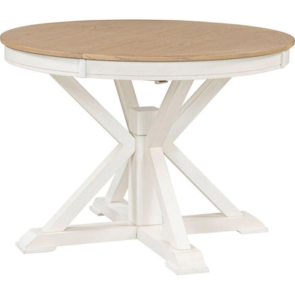 Retro Functional Extendable Dining Table with a 12" Leaf for Dining Room and Living Room (Oak Natural Wood + Off White)