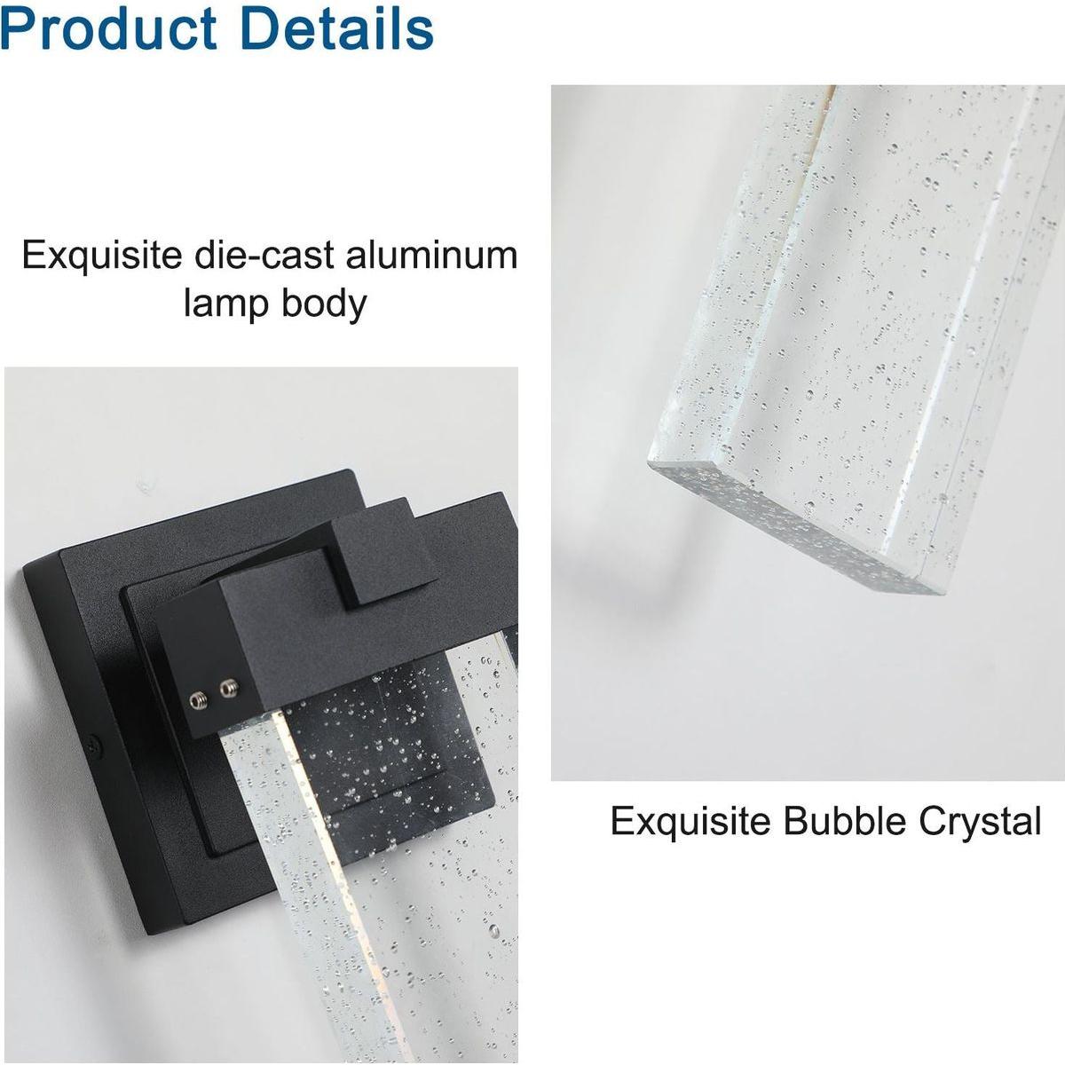 Outdoor waterproof transparent LED crystal wall lamp (2 packs) with light sense