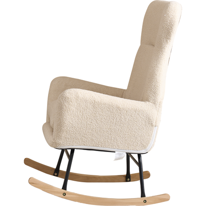 Modern Rocking Chair with High Backrest,Teddy Material Comfort Arm Rocker, Lounge Armchair for Living Room