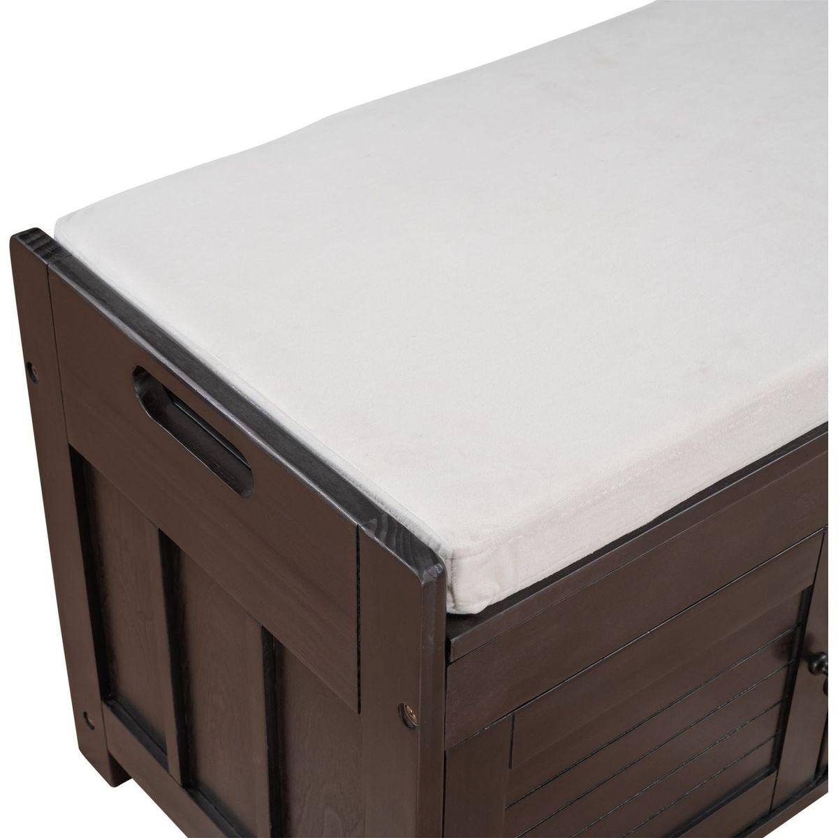 Storage Bench with 3 Shutter-shaped Doors, Shoe Bench with Removable Cushion and Hidden Storage Space (Espresso
