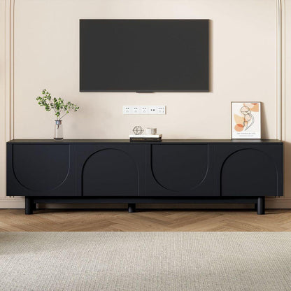 Graceful TV Stand with Arch Cabinets for TVs Up to 78", Minimalist Entertainment Center with Solid Wood Legs, Practical Media Console with Adjustable Shelves for Living Room, Black