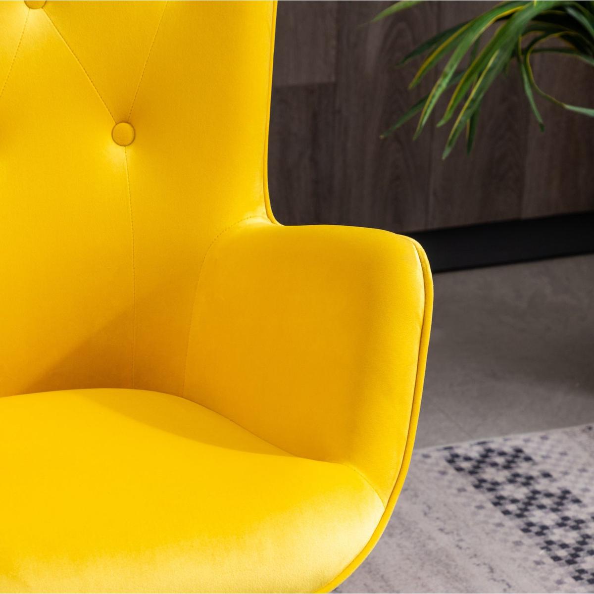 Doarnin Contemporary Silky Velvet Tufted Button Back Accent Chair, Yellow
