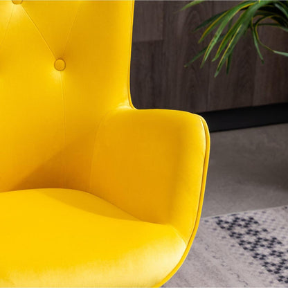 Doarnin Contemporary Silky Velvet Tufted Button Back Accent Chair, Yellow
