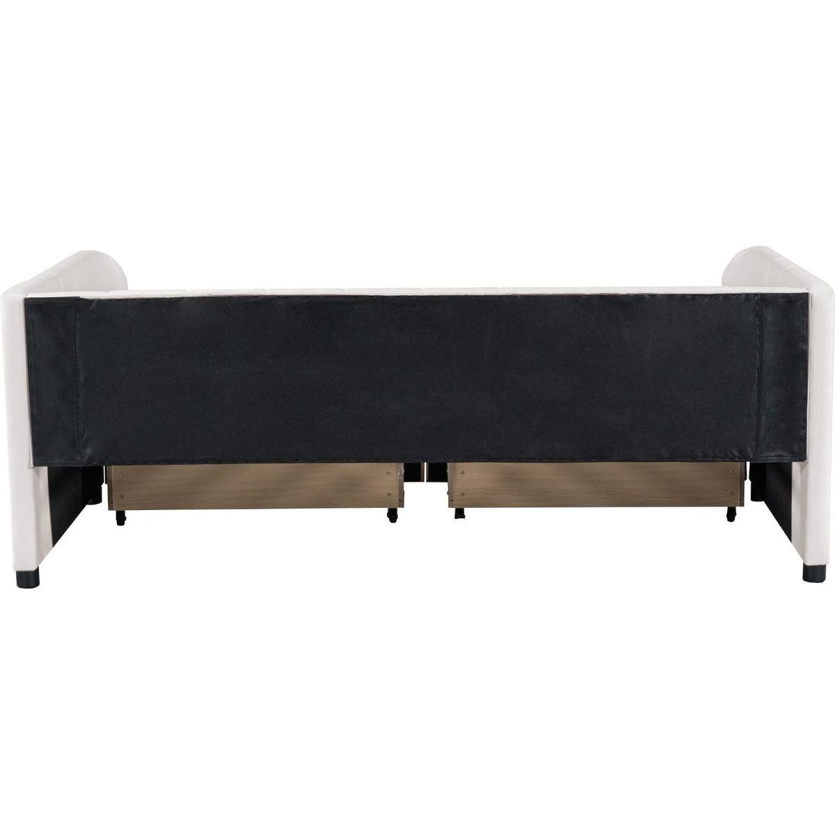 Twin Size Upholstered Daybed with Ergonomic Design Backrest and 2 Drawers, Beige