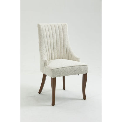 Exquisite White Boucle Upholstered Strip Back Dining Chair with Solid Wood Legs 2 Pcs