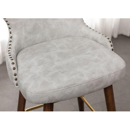 Nevis Mid-century Modern Faux Leather Tufted Nailhead Trim Barstool Set of 2, Off-White