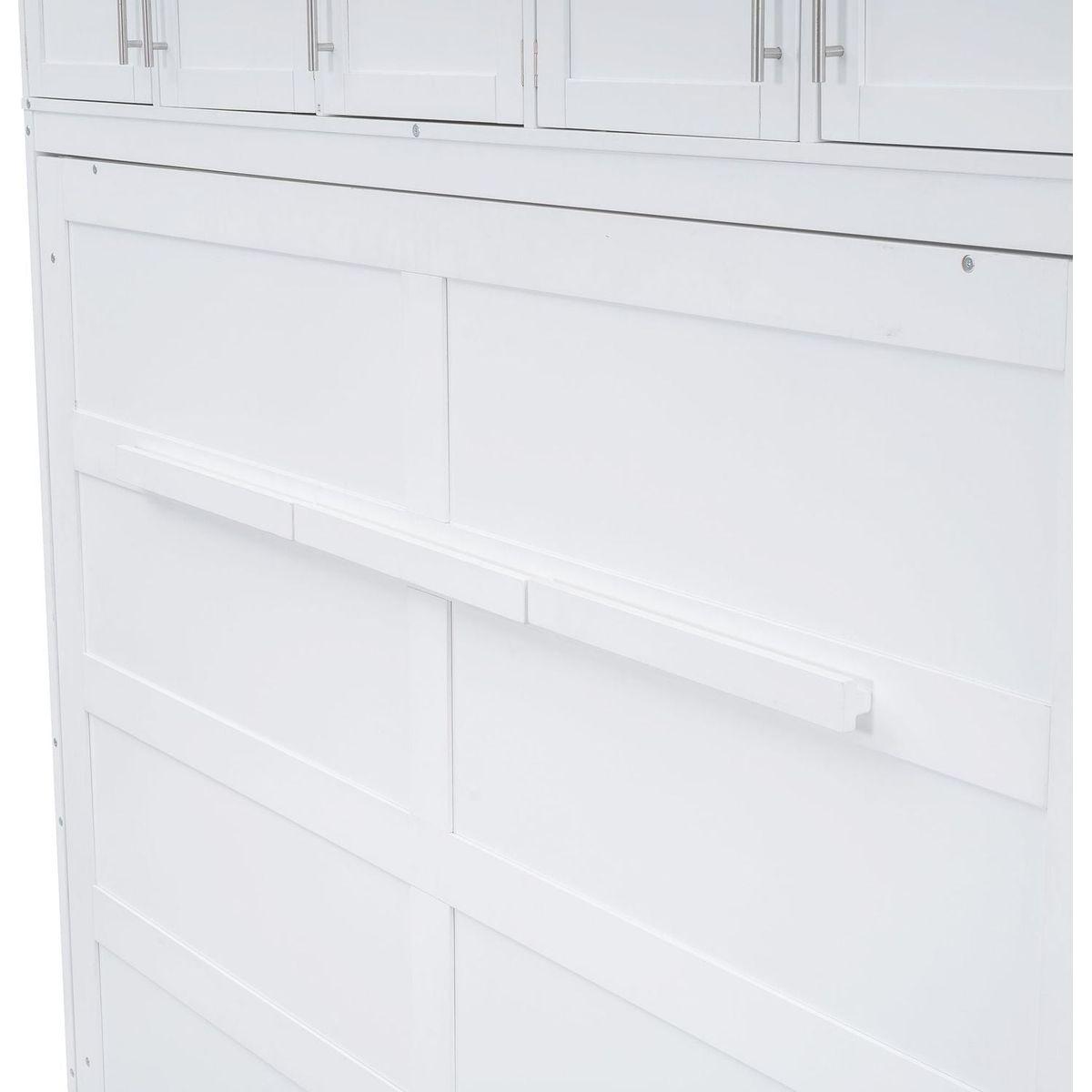 Full Size Murphy Bed Wall Bed with Top Cabinets,White
