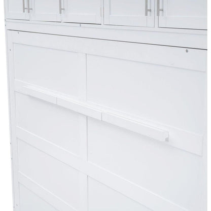 Full Size Murphy Bed Wall Bed with Top Cabinets,White