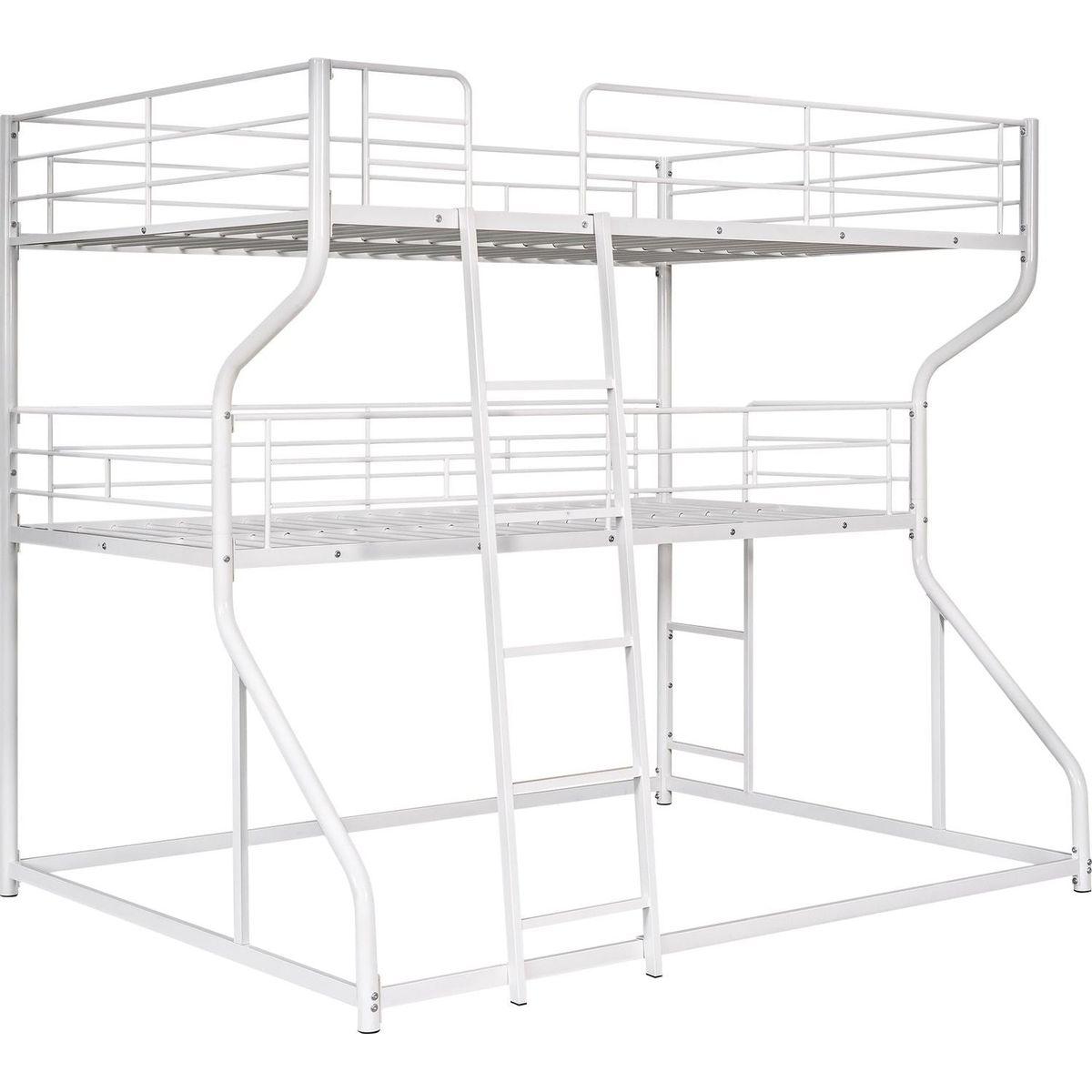 Full XL over Twin XL over Queen Size Triple Bunk Bed with Long and Short Ladder,White