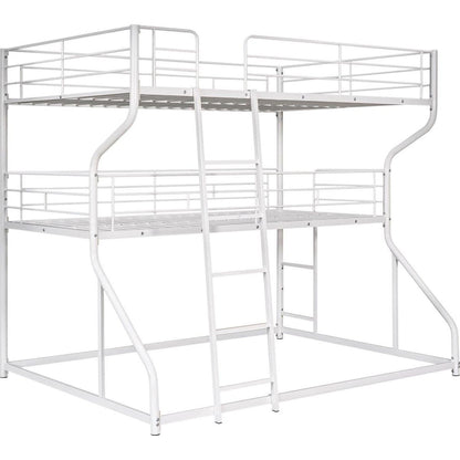Full XL over Twin XL over Queen Size Triple Bunk Bed with Long and Short Ladder,White