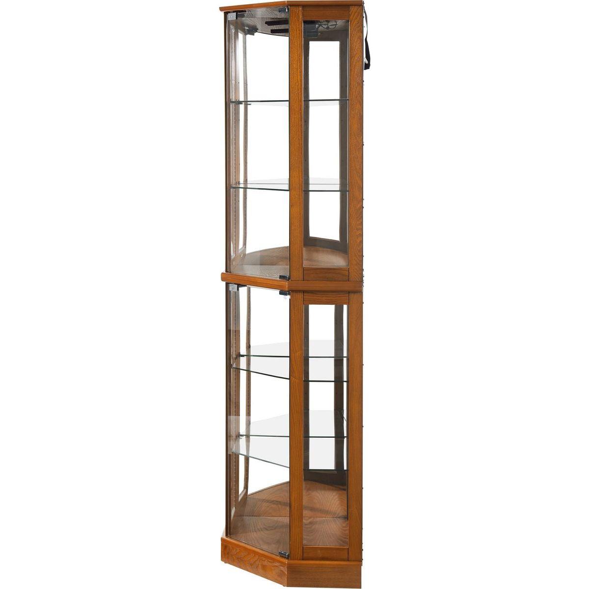 6 Shelf Corner Curio Display Cabinet with Lights, Mirrors and Adjustable Shelves, Oak