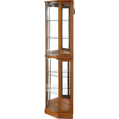 6 Shelf Corner Curio Display Cabinet with Lights, Mirrors and Adjustable Shelves, Oak