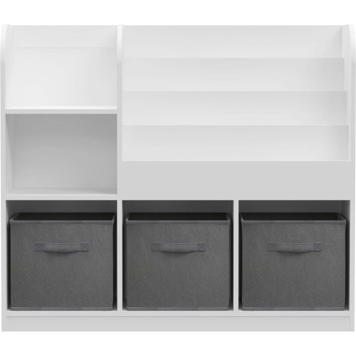 Kids Bookcase and Bookshelf, Multifunctional Bookcase with 3 Collapsible Fabric Drawers, Bookcase Display Stand, Toy Storage Organizer for Bedroom, Playroom, Hallway (White/Gray)