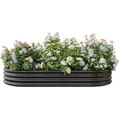 Raised Garden Bed Outdoor, Oval Large Metal Raised Planter Bed for for Plants, Vegetables, and Flowers - Black