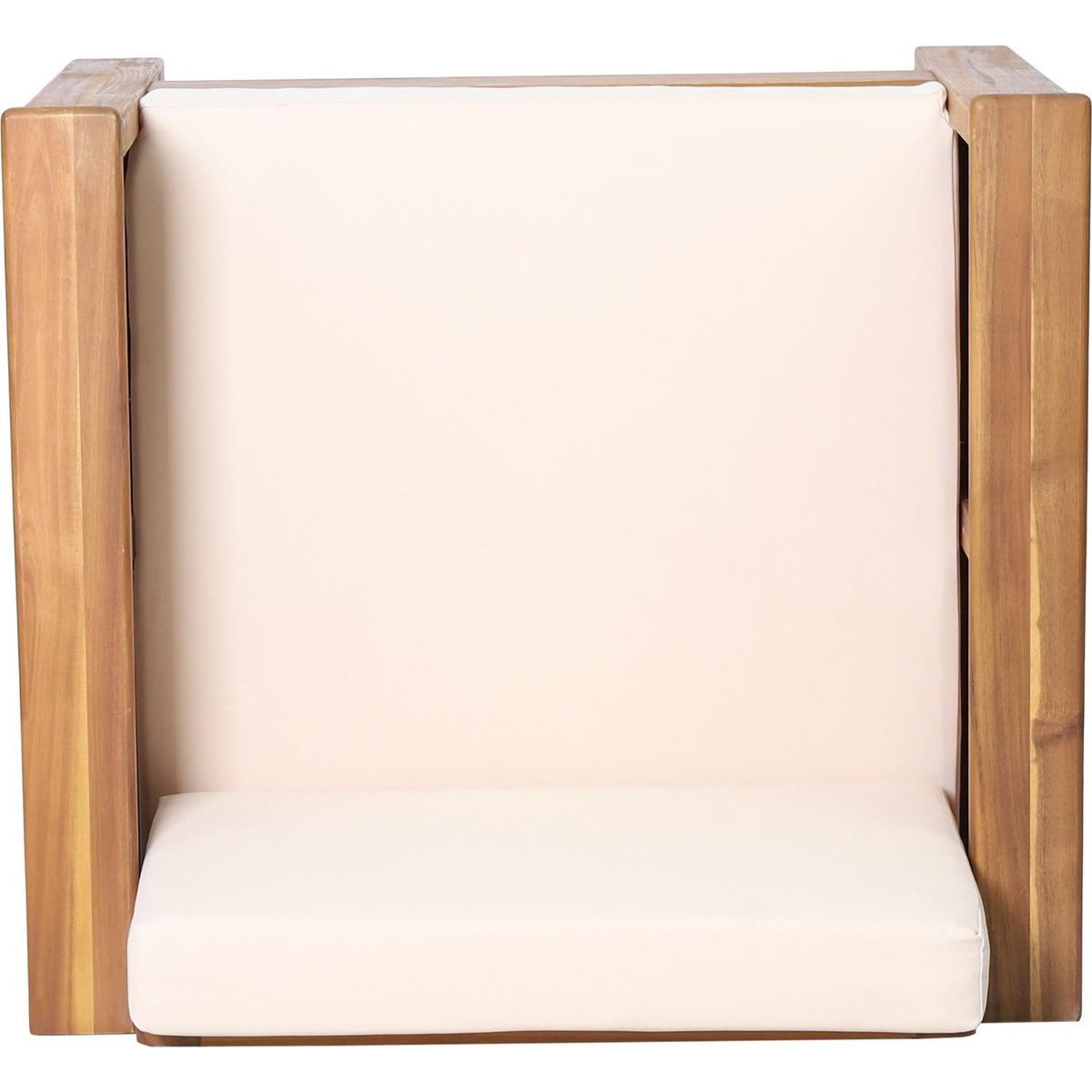 Teak Acacia Wood Loveseat and Coffee Table Set with Cream Cushions