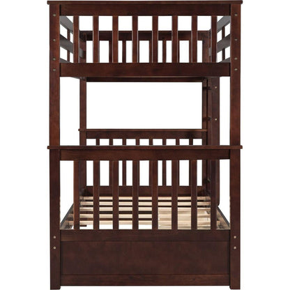 Twin-Over-Twin Bunk Bed with Ladders and Two Storage Drawers (Espresso)