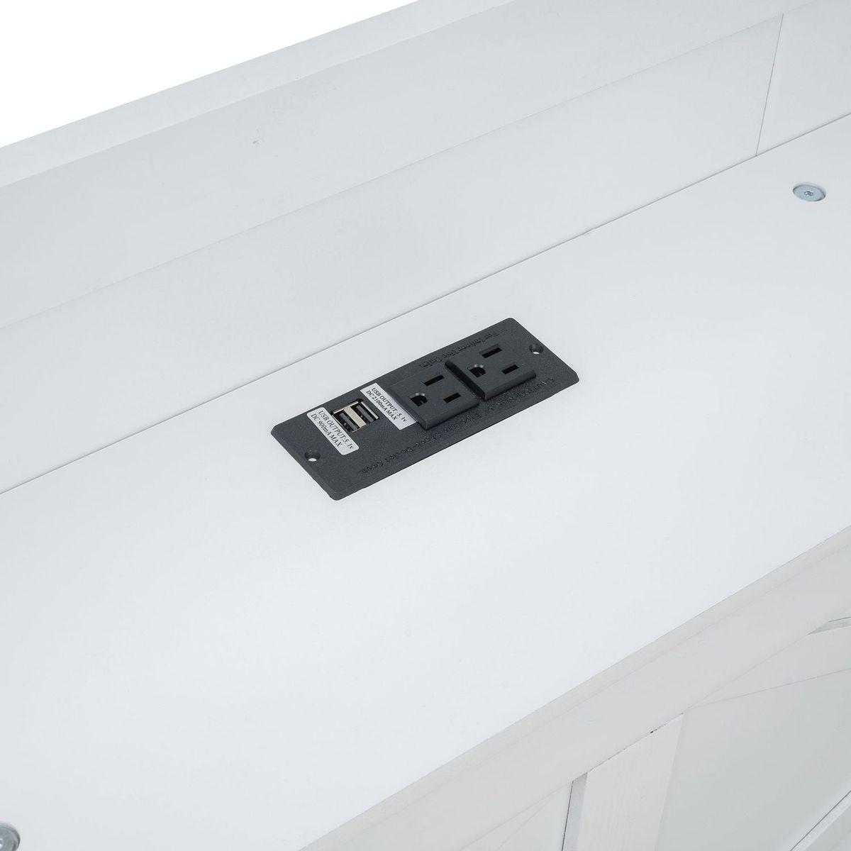 Full Size Wooden Bed with Storage Headboard with Outlets, Extendable Bed with Twin Size Trundle with Three Storage Drawers,White