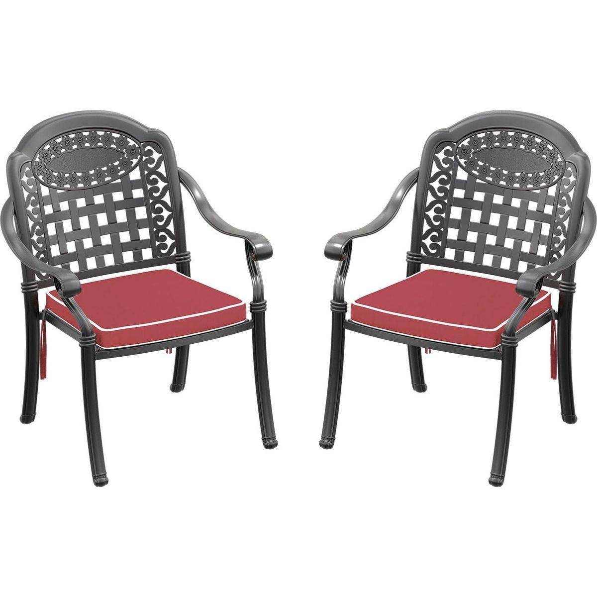 Cast Aluminum Patio Dining Chair 2PCS With Black Frame and Cushions In Random Colors