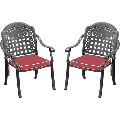 Cast Aluminum Patio Dining Chair 2PCS With Black Frame and Cushions In Random Colors