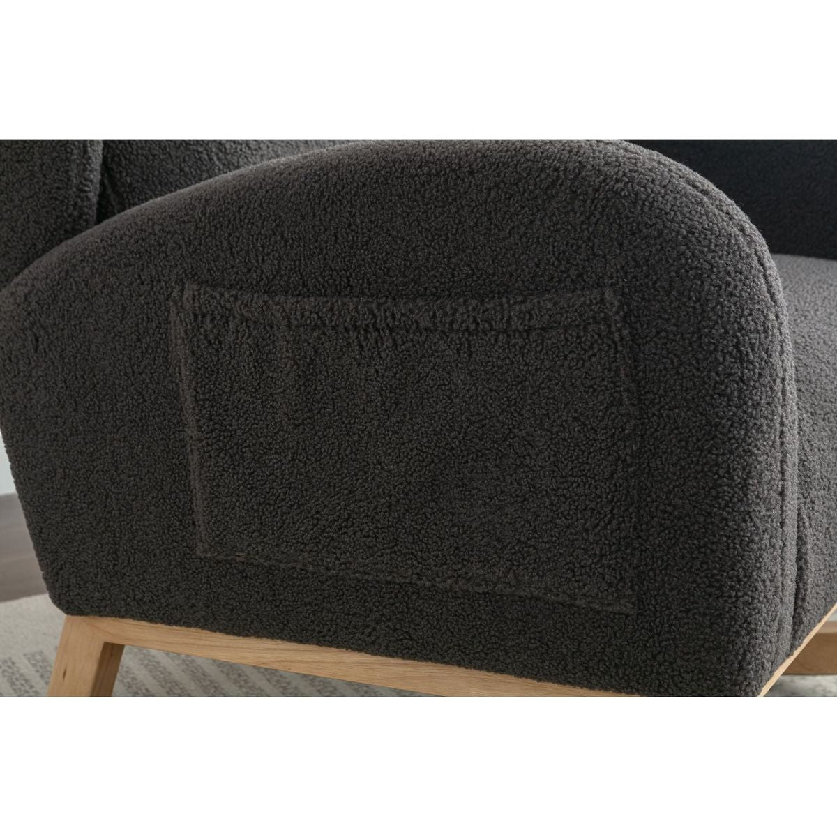 Teddy Fabric Rocking Chair With Packet Wood Legs,Dark Gray