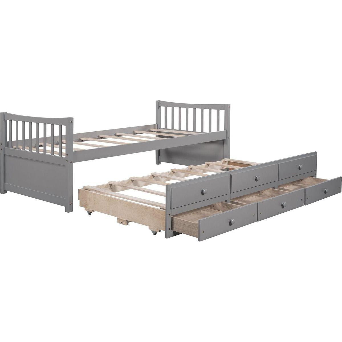 Daybed with Trundle and Drawers, Twin Size, Gray