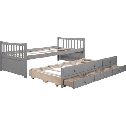 Daybed with Trundle and Drawers, Twin Size, Gray