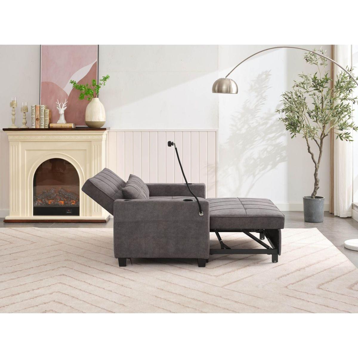 Futon Chair Bed Convertible Chair 3-in-1 Pull Out Sleeper Chair Beds with USB Ports,Wear-resistant and Anti-scratch, Armchair Bed Sleeper for Living Room (Dark Grey Tech cloth)