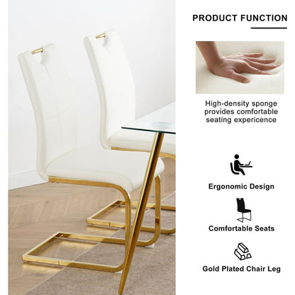 Modern Dining Chairs with Faux Leather Padded Seat Dining Living Room Chairs Upholstered Chair with gold Metal Legs Design for Kitchen, Living, Bedroom, Dining Room Side Chairs Set of 4