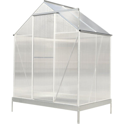 6.3'x4.2'x7' Polycarbonate Greenhouse, Heavy Duty Outdoor Aluminum Walk-in Green House Kit with Rain Gutter, Vent and Door for Backyard Garden, color aluminium